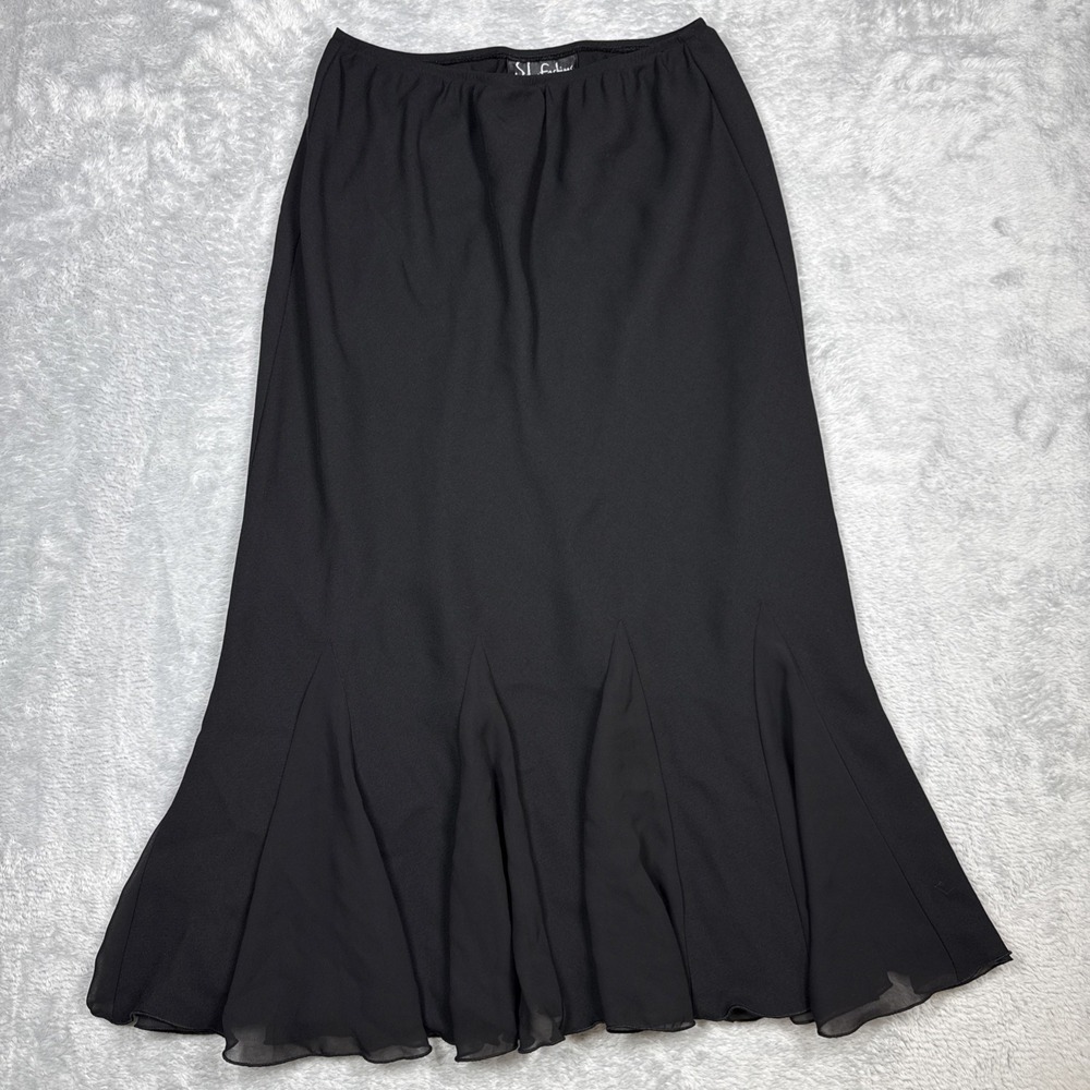 Vintage S.L. Fashions Skirt Womens 6 P Black Flare Ruffle Whimsical Y2K 90s